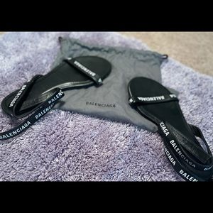 Black Balenciaga All-Over Logo Sandals Size 6.5/37